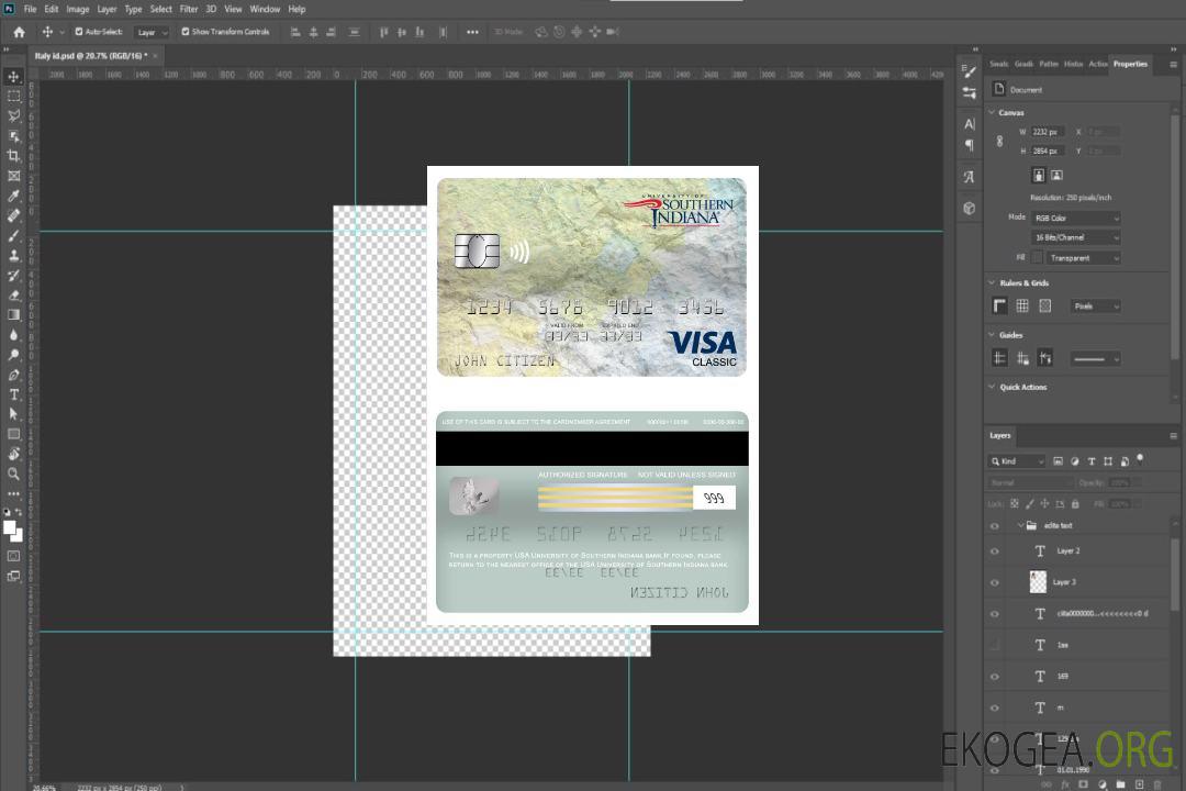 Carte visa classique de l'Université du sud de l'Indiana aux États-Unis template